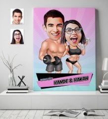 Kişiye Özel Sporcu Çift Karikatür Kanvas Tablo (70 x 100 cm.) 2