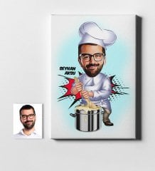 Kişiye Özel Bay Aşçı Karikatür Kanvas Tablo (50 x 70 cm.) 1