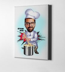 Kişiye Özel Bay Aşçı Karikatür Kanvas Tablo (50 x 70 cm.) 1