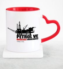 Kişiye Özel Mesleki Petrol ve Doğalgaz Mühendisi Kırmızı Kalpli Kupa Bardak
