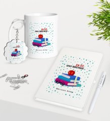 Kişiye Özel En İyi Sınıf Öğretmeni Kupa Anahtarlık Beyaz Defter Kalem Hediye Seti-13