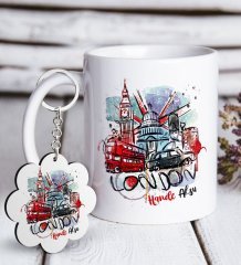Kişiye Özel London Beyaz Kupa ve Anahtarlık Hediye Seti-1