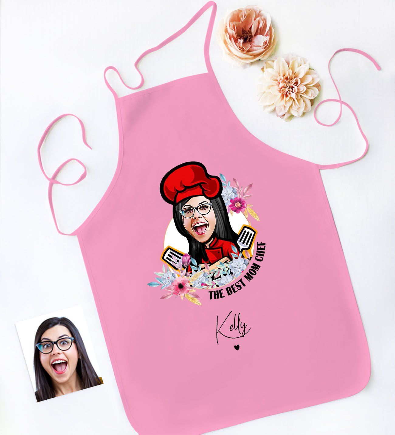 BK Gift Kişiye Özel Karikatürlü Anneler Günü Tasarımlı Pembe Mutfak Önlüğü, Aşçı Önlüğü, Şef Önlüğü, Anneye Hediye-9