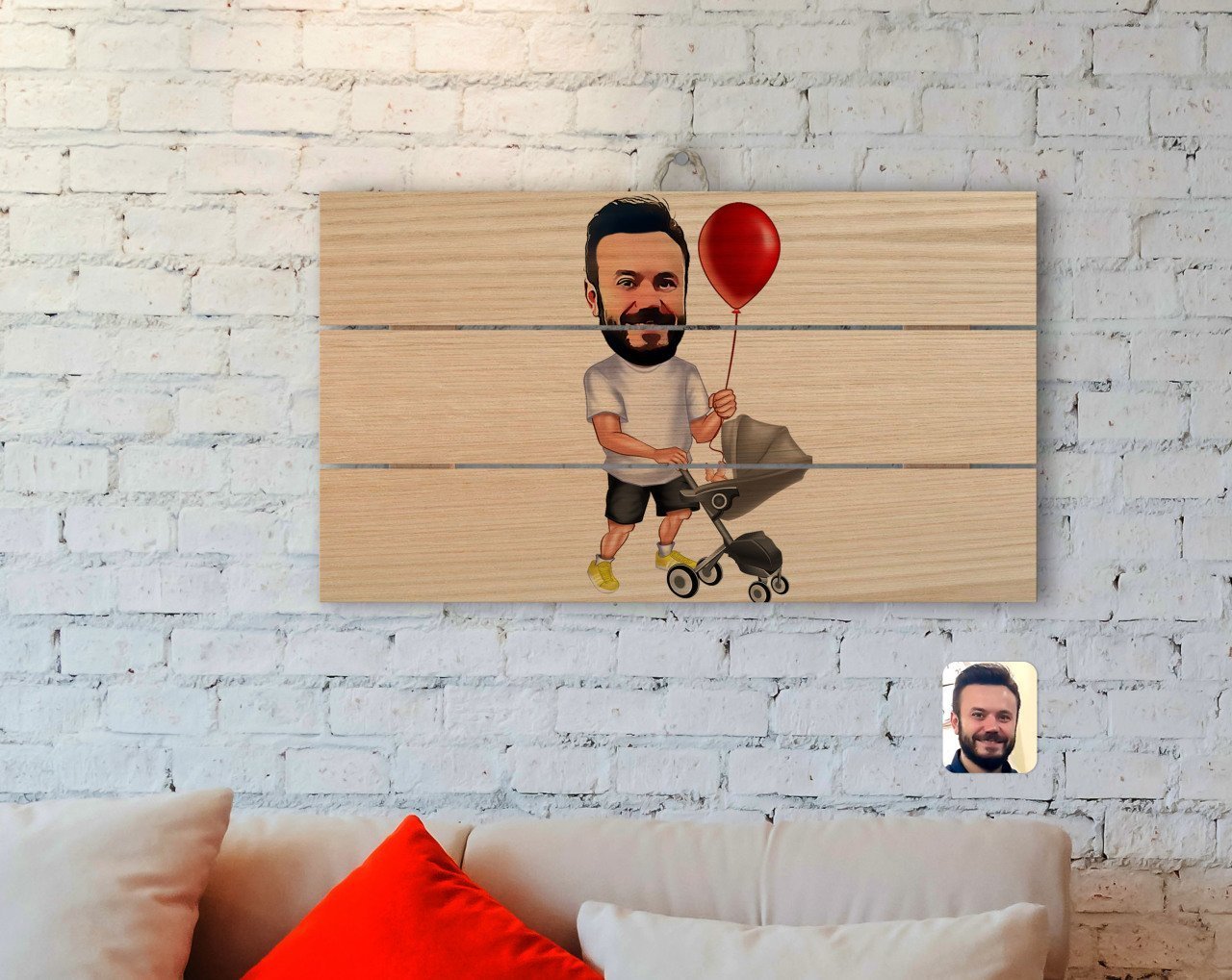Kişiye Özel Aile Babası Karikatürlü Otantik Ahşap Palet Tablo-2