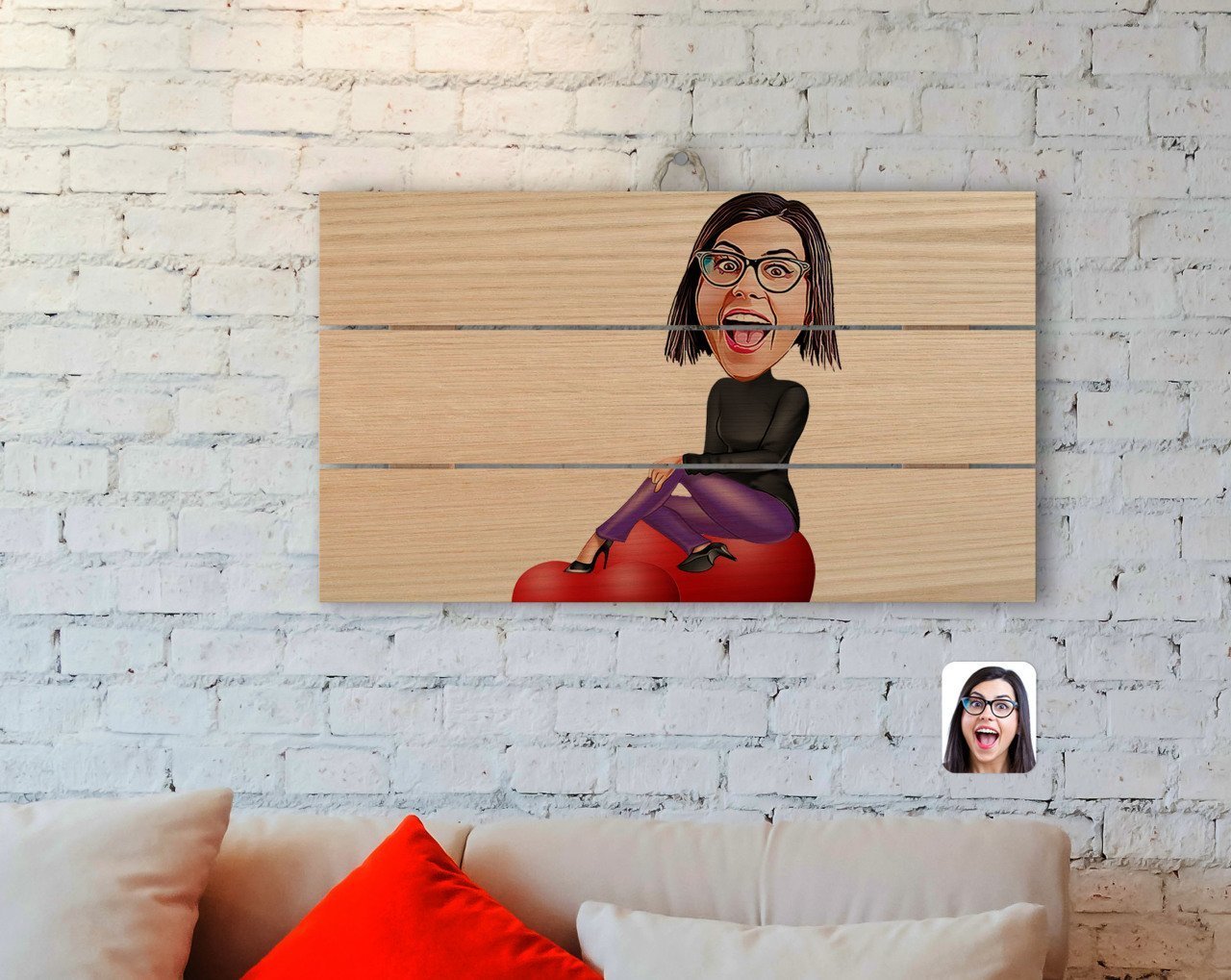 Kişiye Özel Kadın Karikatürlü Otantik Ahşap Palet Tablo-2