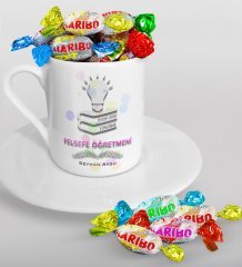 Kişiye Özel Felsefe Öğretmeni Türk Kahvesi Fincanı ve Haribo Şeker Hediye Seti-2