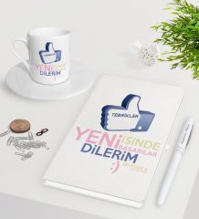 Kişiye Özel Yeni İşinde Başarılar Dilerim Beyaz Defter Kalem Türk Kahvesi Fincanı Seti-3