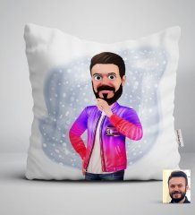 Kişiye Özel Erkek Animasyon Karikatürlü Beyaz Yastık-36