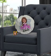Kişiye Özel İsimli Kız Çocuk Prenses Karikatürlü Yuvarlak Dekoratif Kırlent Yastık-1