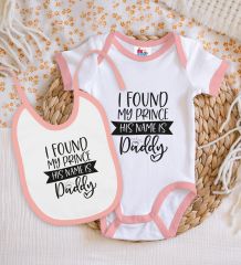 BK Kids His Name Is Daddy Tasarımlı Pembe Bebek Body Zıbın ve Mama Önlüğü Hediye Seti-1