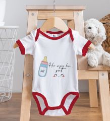 BK Kids Her Şeyin Başı Süt Tasarımlı Kırmızı Bebek Body Zıbın-1