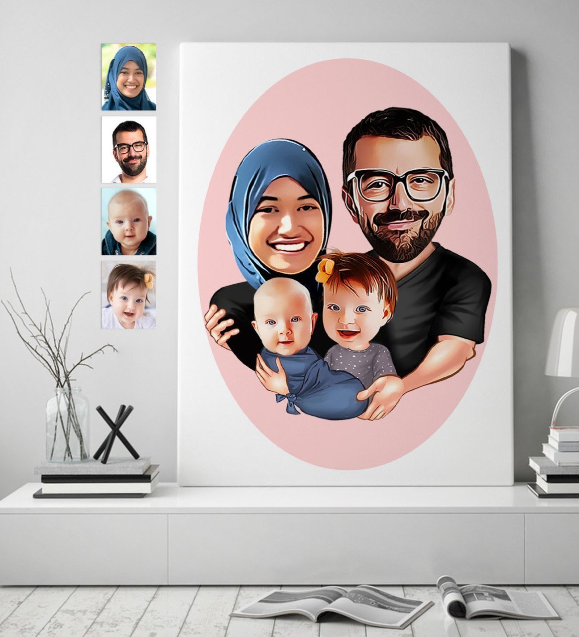Kişiye Özel Aile Karikatürlü Kanvas Tablo (50 x 70 cm.) 4