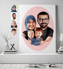 Kişiye Özel Aile Karikatürlü Kanvas Tablo (50 x 70 cm.) 4