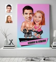 Kişiye Özel Sporcu Çift Karikatür Kanvas Tablo (70 x 100 cm.) 1