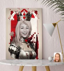 BK Gift Kişiye Özel Maça Kızı Kraliçe Kanvas Tablo-1(30x50), Sevgiliye Hediye, Arkadaşa Hediye