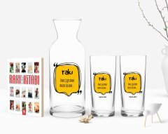 Kişiye Özel Renkli Baskılı Rakı Şişesinde Balık Olsam Tasarımlı İkili Rakı Bardağı Karaf ve Cep Kitabı Hediye Seti-2