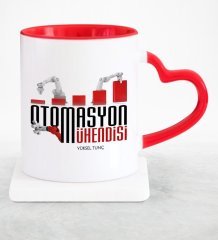 Kişiye Özel Mesleki Otomasyon Mühendisi Kırmızı Kalpli Kupa Bardak