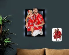 Kişiye Özel Tam Boy Baba ve Kız Karikatürlü 3D Led Işıklı Ahşap Tablo-1