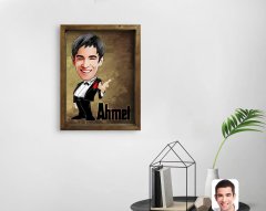 Kişiye Özel İsimli Karikatürlü Doğal Masif Ahşap Çerçeveli Tablo 45x65cm-1