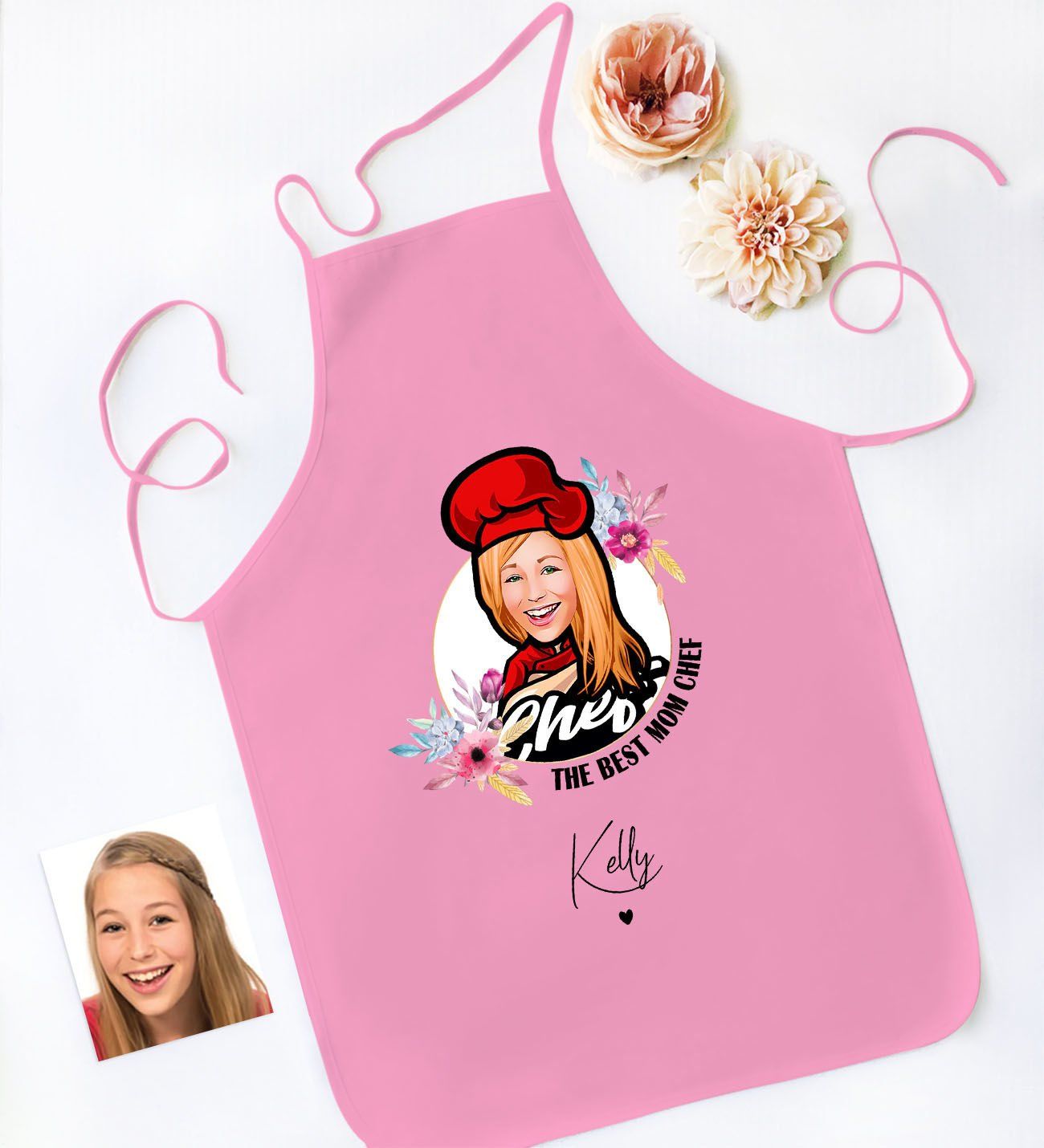 BK Gift Kişiye Özel Karikatürlü Anneler Günü Tasarımlı Pembe Mutfak Önlüğü, Aşçı Önlüğü, Şef Önlüğü, Anneye Hediye-8