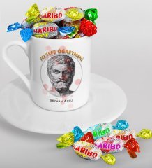 Kişiye Özel Felsefe Öğretmeni Türk Kahvesi Fincanı ve Haribo Şeker Hediye Seti-1