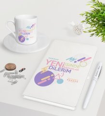 Kişiye Özel Yeni İşinde Başarılar Dilerim Beyaz Defter Kalem Türk Kahvesi Fincanı Seti-2