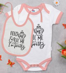 BK Kids I'm Pretty Tasarımlı Pembe Bebek Body Zıbın ve Mama Önlüğü Hediye Seti-1