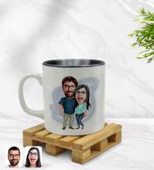 Kişiye Özel Sevgililer Karikatürlü İçi Siyah Renkli Kupa Bardak Model 109