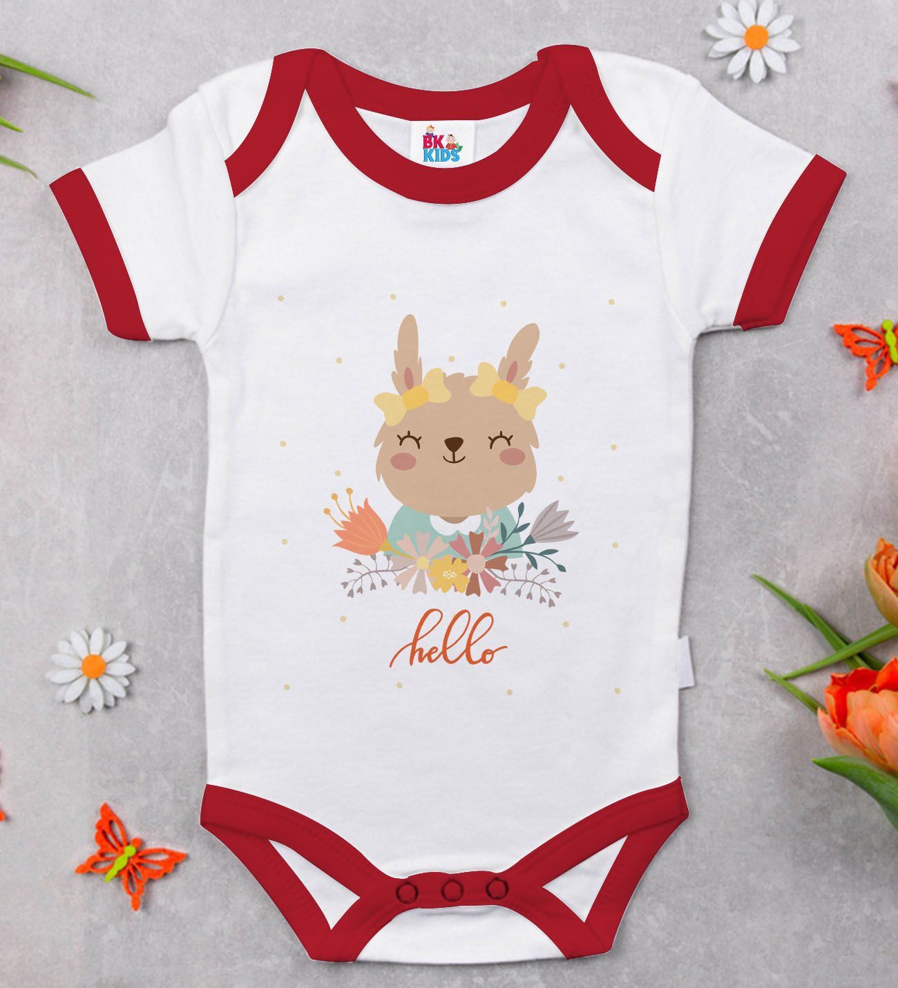 BK Kids Hello Tasarımlı Kırmızı Bebek Body Zıbın-1