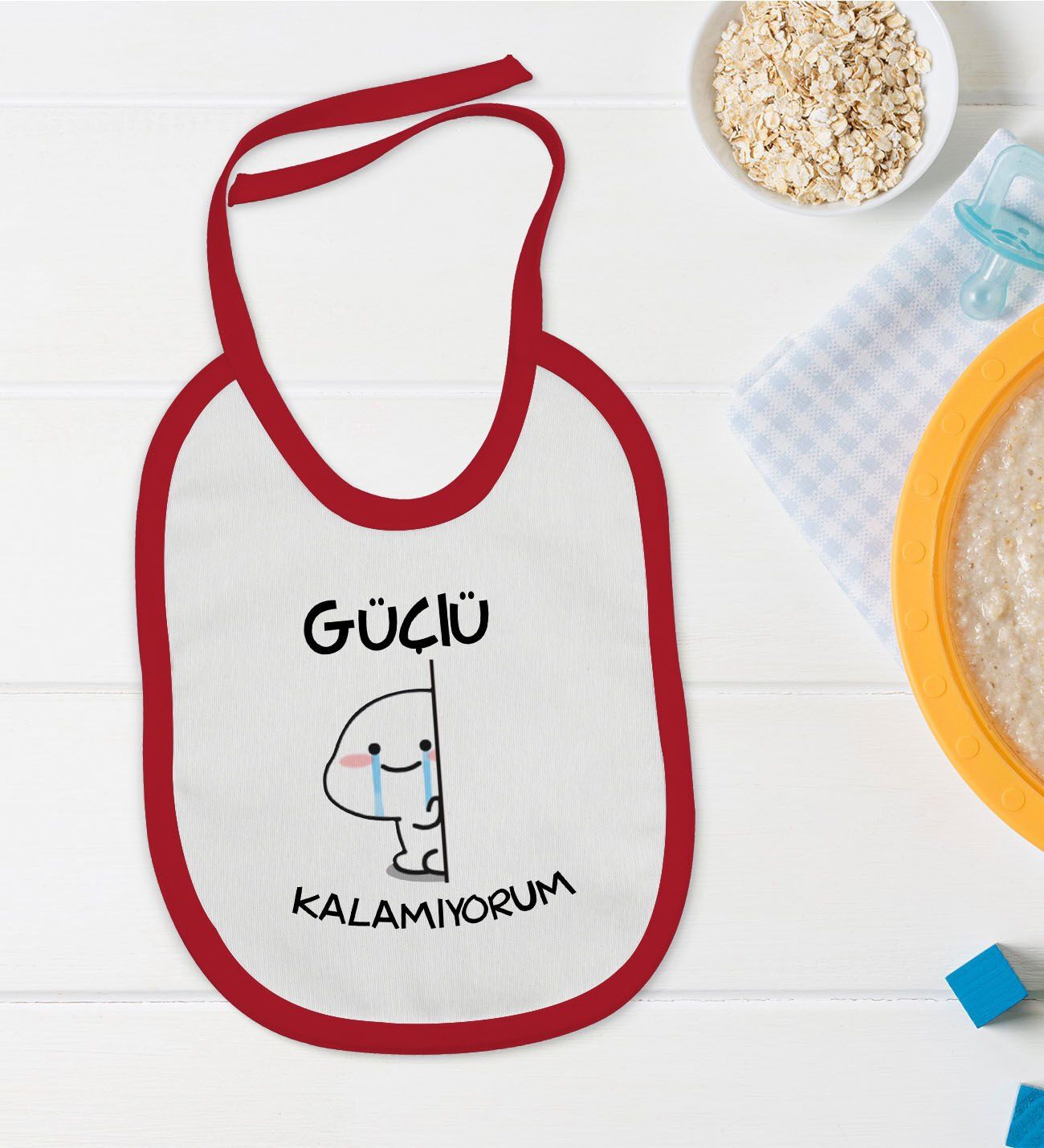 BK Kids Güçlü Kalamıyorum Tasarımlı Kırmızı Bebek Mama Önlüğü-1