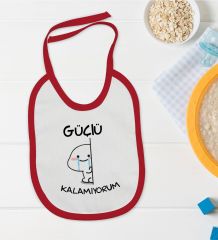 BK Kids Güçlü Kalamıyorum Tasarımlı Kırmızı Bebek Mama Önlüğü-1