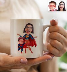 BK Gift Kişiye Özel Fotoğraflı Pembe Süper Anne Bebek Yastık ve Kupa Bardak Hediye Seti-2, Anneye Hediye, Anneler Günü Hediyeleri