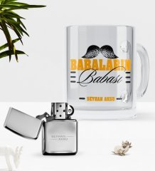 Kişiye Özel Babaların Babası Cam Kupa Bardak Benzinli Metal Çakmak Seti-2