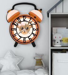 BK Gift Kişiye Özel Hayvan Figürlü Retro Çalar Saat Tasarımlı Kabartma Figürlü Ahşap Çocuk Duvar Saati-10, Ev Dekoru, Çocuk Odası Aksesuar