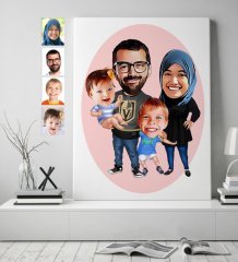 Kişiye Özel Aile Karikatürlü Kanvas Tablo (50 x 70 cm.) 3