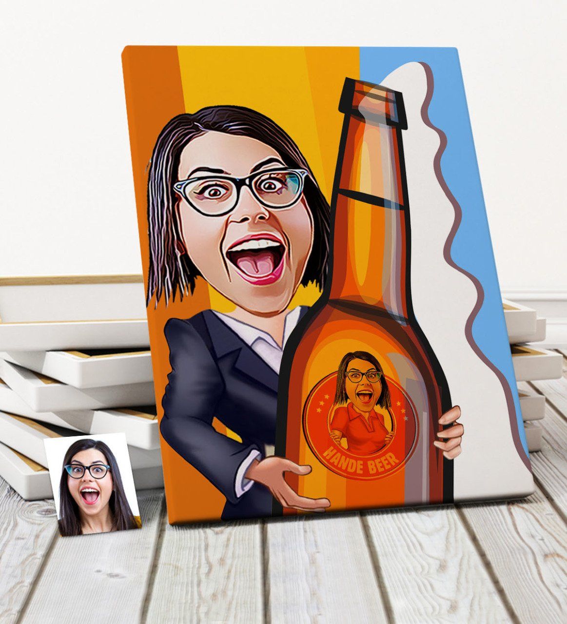 Kişiye Özel Bira Tasarımlı Karikatür Kanvas Tablo (50 x 70 cm.) 2