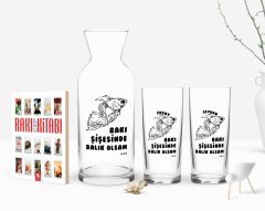 Kişiye Özel Renkli Baskılı Rakı Şişesinde Balık Olsam Tasarımlı İkili Rakı Bardağı Karaf ve Cep Kitabı Hediye Seti-1