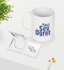 Kişiye Özel Yaşa Sev Öğret Beyaz Kupa Ayna Seti-2
