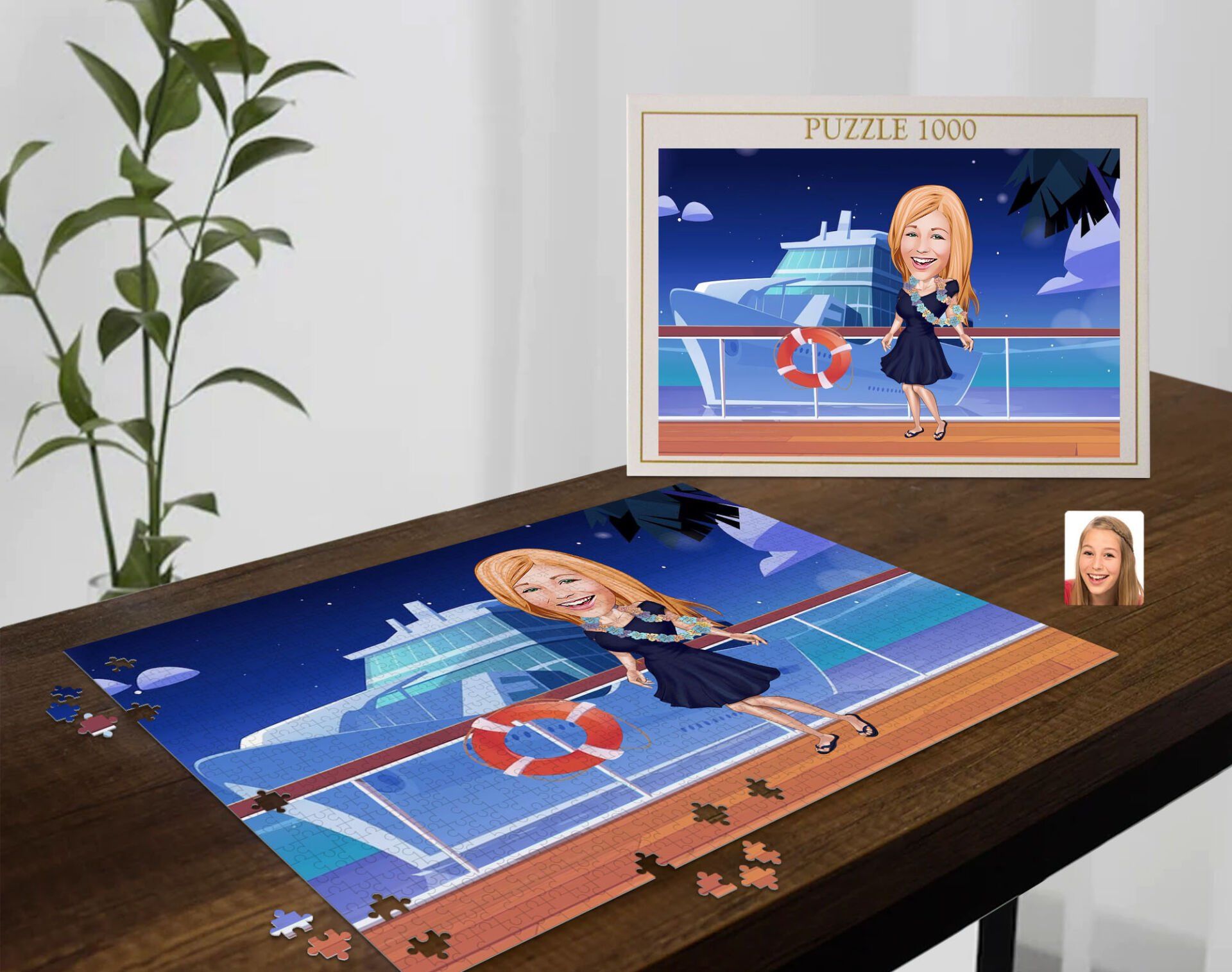 BK Gift Kişiye Özel Tatilci Kadın Tasarımlı 1000 Parça Profesyonel Puzzle-5, 1000 Puzzle, Arkadaşa Hediye