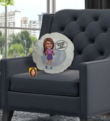 Kişiye Özel İsimli Kız Çocuk Nihayetinde Karikatürlü Yuvarlak Dekoratif Kırlent Yastık-5
