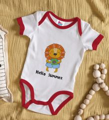 BK Kids Hello Summer Tasarımlı Kırmızı Bebek Body Zıbın-1