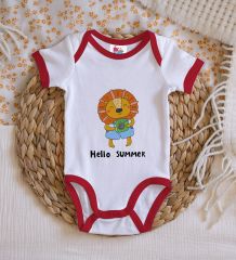 BK Kids Hello Summer Tasarımlı Kırmızı Bebek Body Zıbın-1