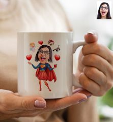 BK Gift Kişiye Özel Fotoğraflı Pembe Süper Anne Bebek Yastık ve Kupa Bardak Hediye Seti-1, Anneye Hediye, Anneler Günü Hediyeleri