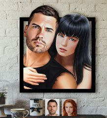 Kişiye Özel Sevgililer Karikatürlü 3D Ahşap Tablo-37