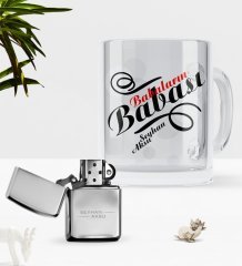 Kişiye Özel Babaların Babası Cam Kupa Bardak Benzinli Metal Çakmak Seti-1