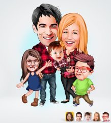 Kişiye Özel Aile Tasarımlı Dijital Karikatür-5