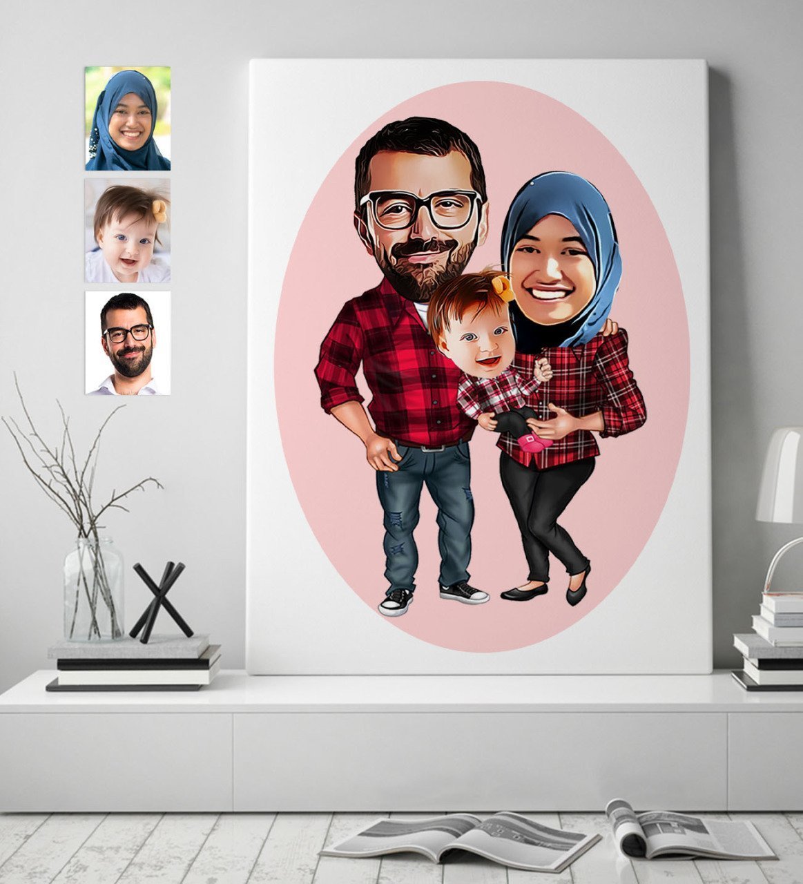 Kişiye Özel Aile Karikatürlü Kanvas Tablo (50 x 70 cm.) 2