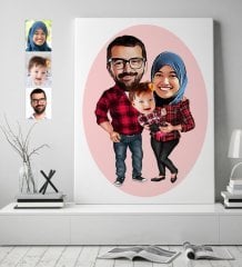 Kişiye Özel Aile Karikatürlü Kanvas Tablo (50 x 70 cm.) 2