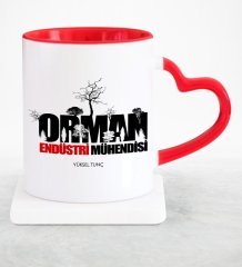 Kişiye Özel Mesleki Orman Endüstri Mühendisi Kırmızı Kalpli Kupa Bardak