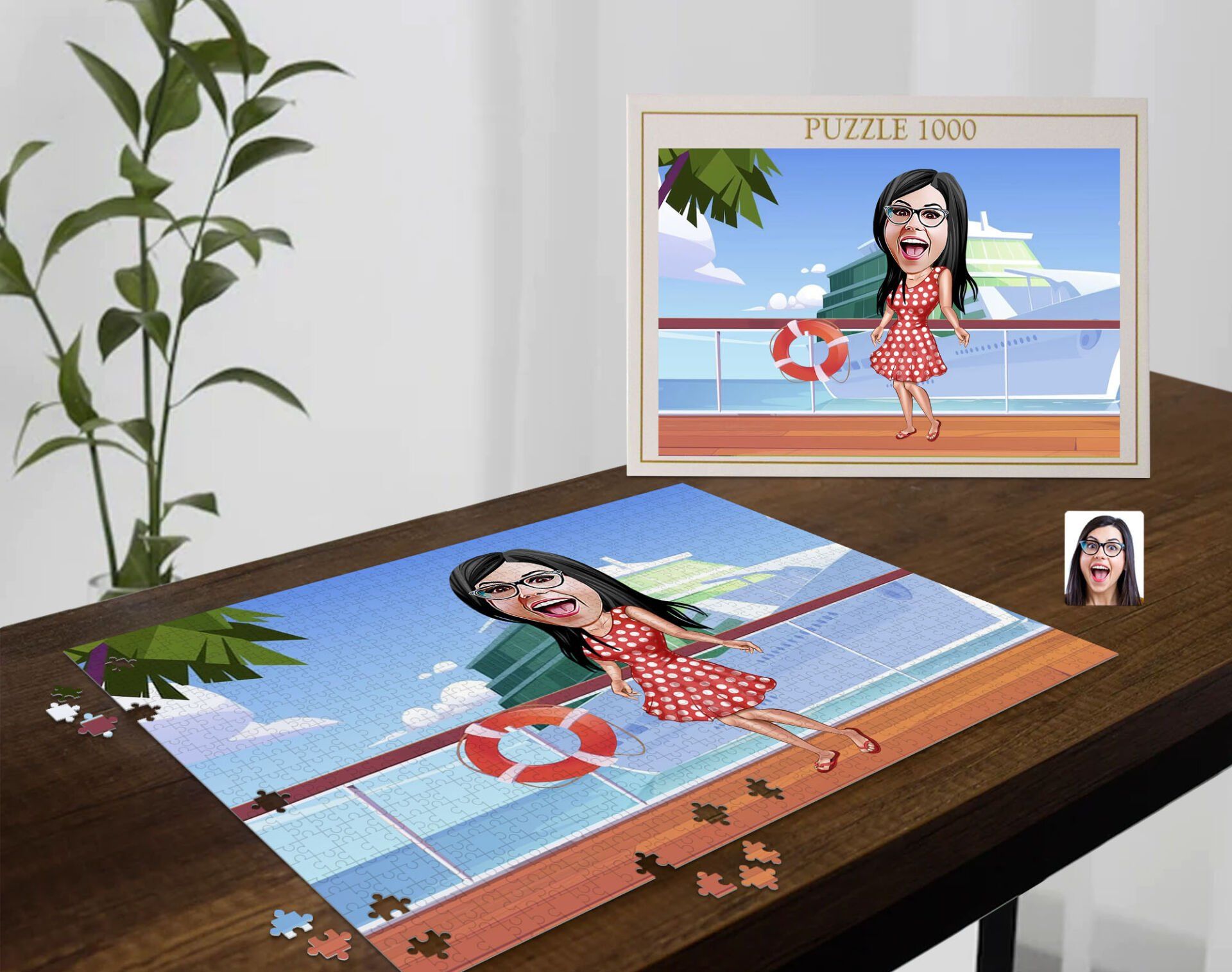 BK Gift Kişiye Özel Tatilci Kadın Tasarımlı 1000 Parça Profesyonel Puzzle-4, 1000 Puzzle, Arkadaşa Hediye